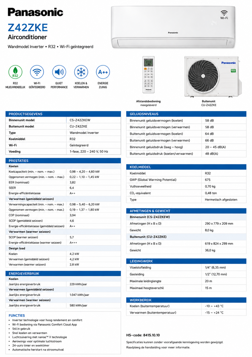 Panasonic Single Split Model ETHEREA Z42ZKE 4.2KW 15000 BTU