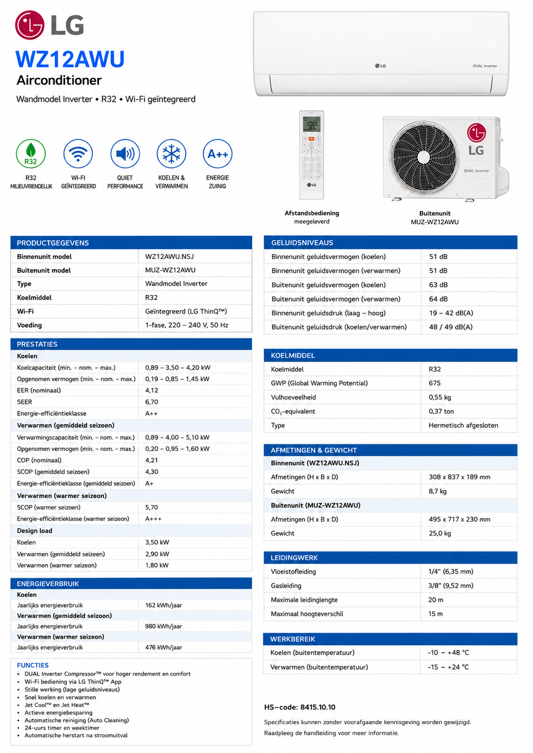 LG Single Split Model Pro WZ12AWU 3,5 kW 12000 BTU